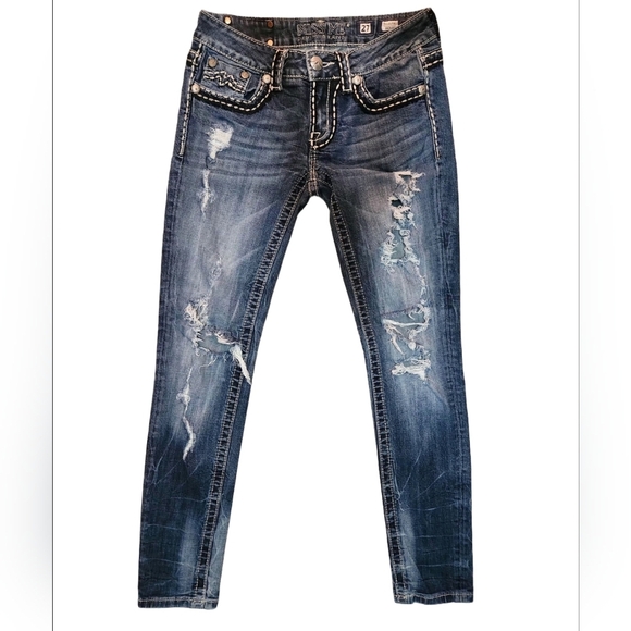 Miss Me Denim - Y2K Miss Me Jeans Distressed Ripped Straight Leg Medium Wash Skinny Size 27